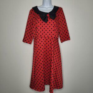 Lindy Bop red black polka dot bow retro rockabilly pinup dress size large